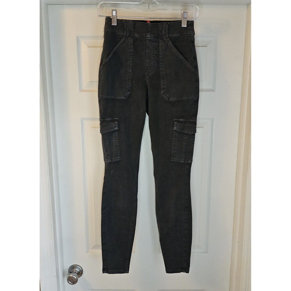 Spanx Cargo Jeans Womens Small Gray High Rise Slim Taper Stretch Utility Pants